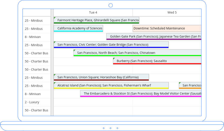 Charter bus management software screenshot