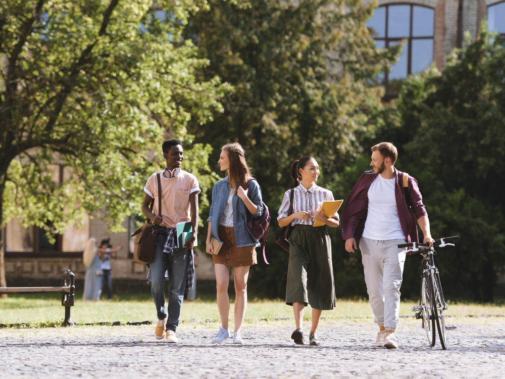 Students walking on campus