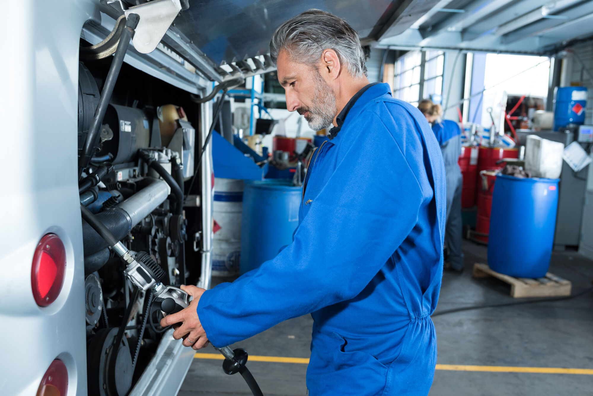 Mechanic working on a bus