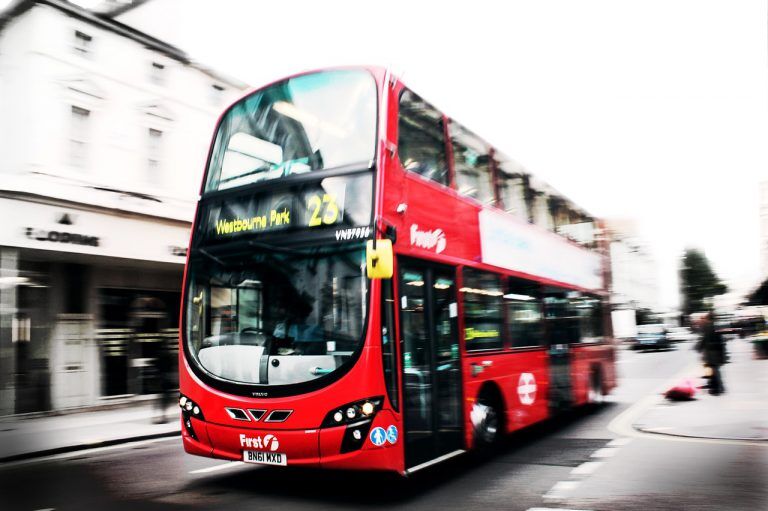 Two-floor bus on a road