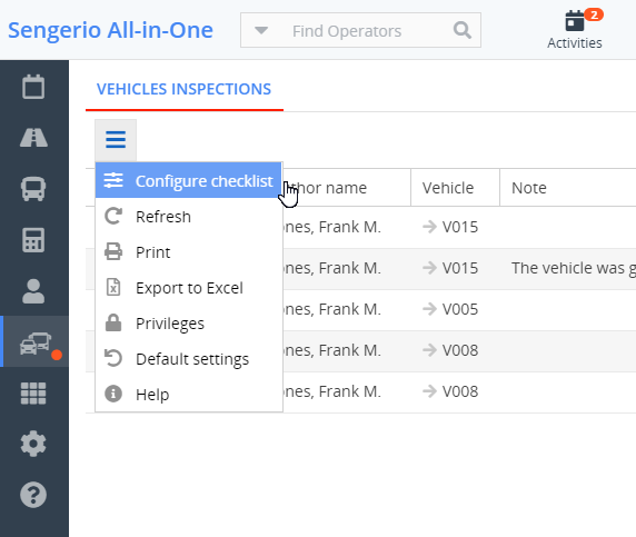 sengerio ensures fleet safety by configuring checklist