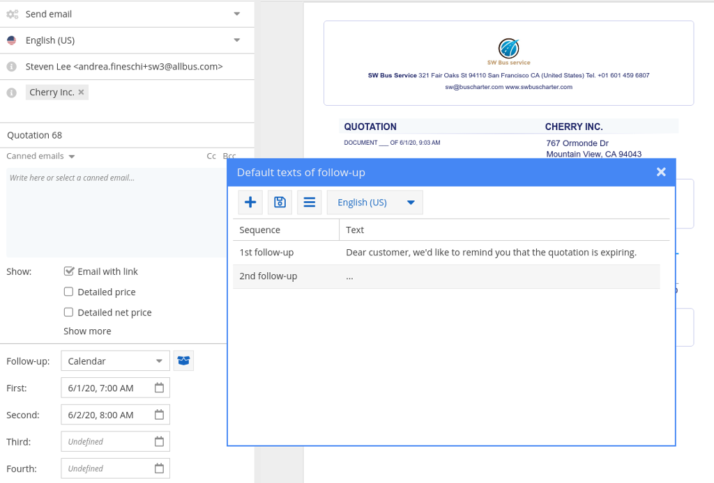 Follow-ups configuration