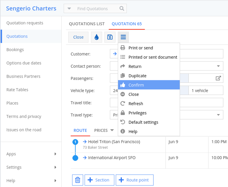 Create a booking confirming the quotation