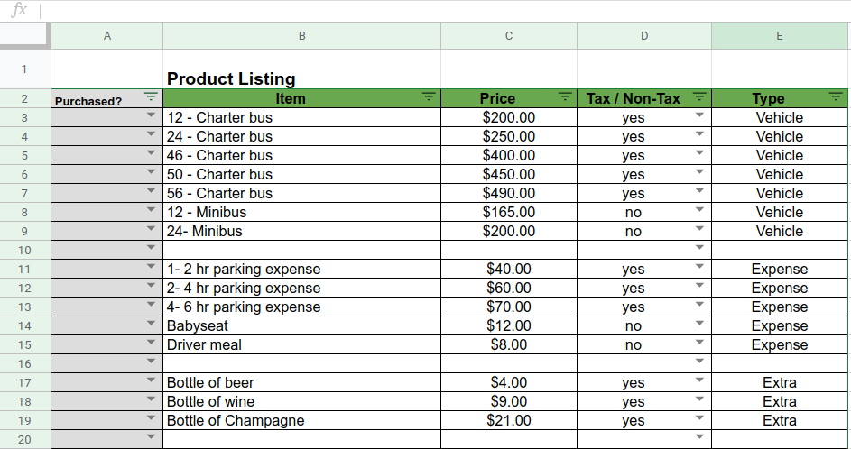 quotation software - Google sheets