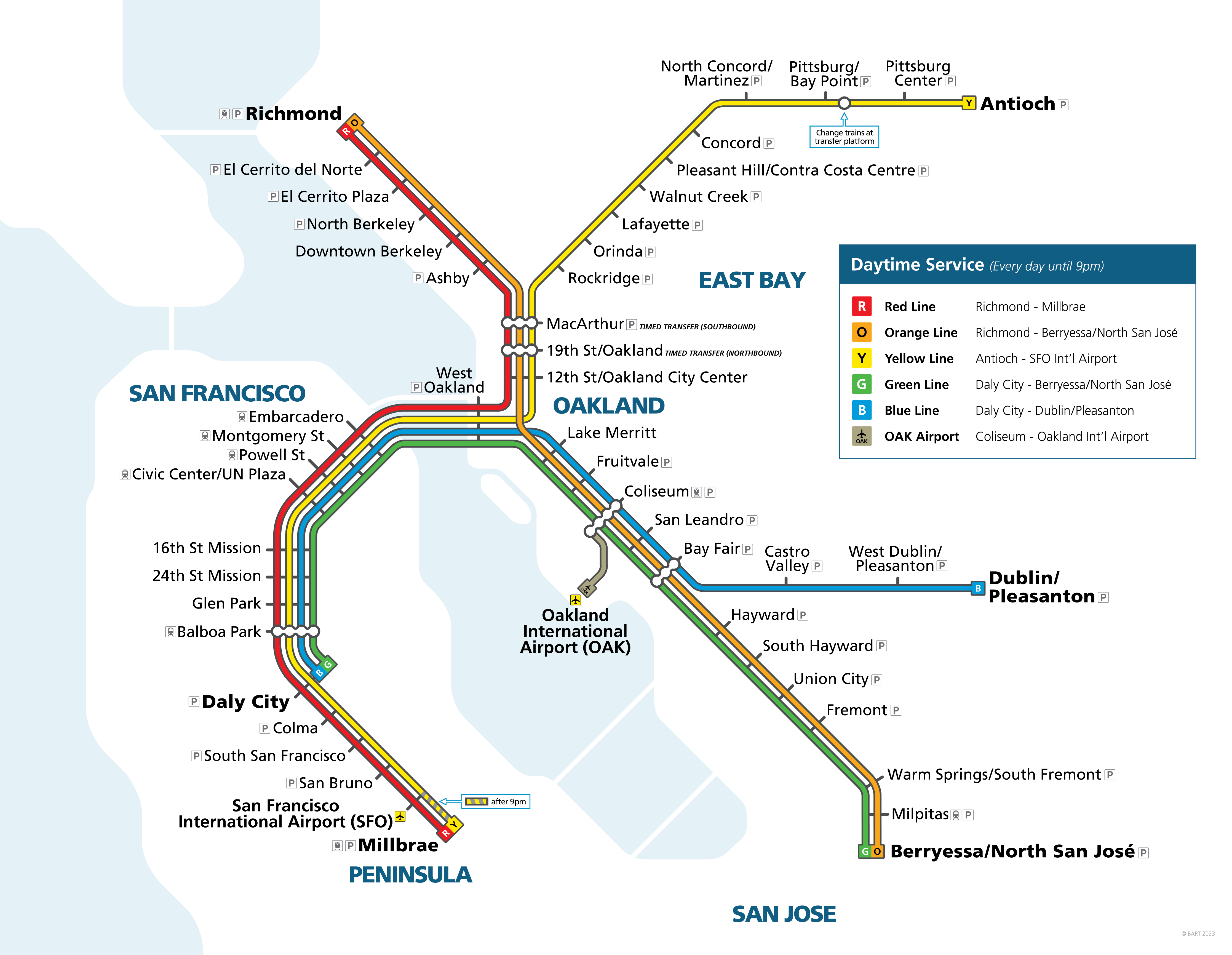 Bay Area Rapid Transit (BART) train lines map