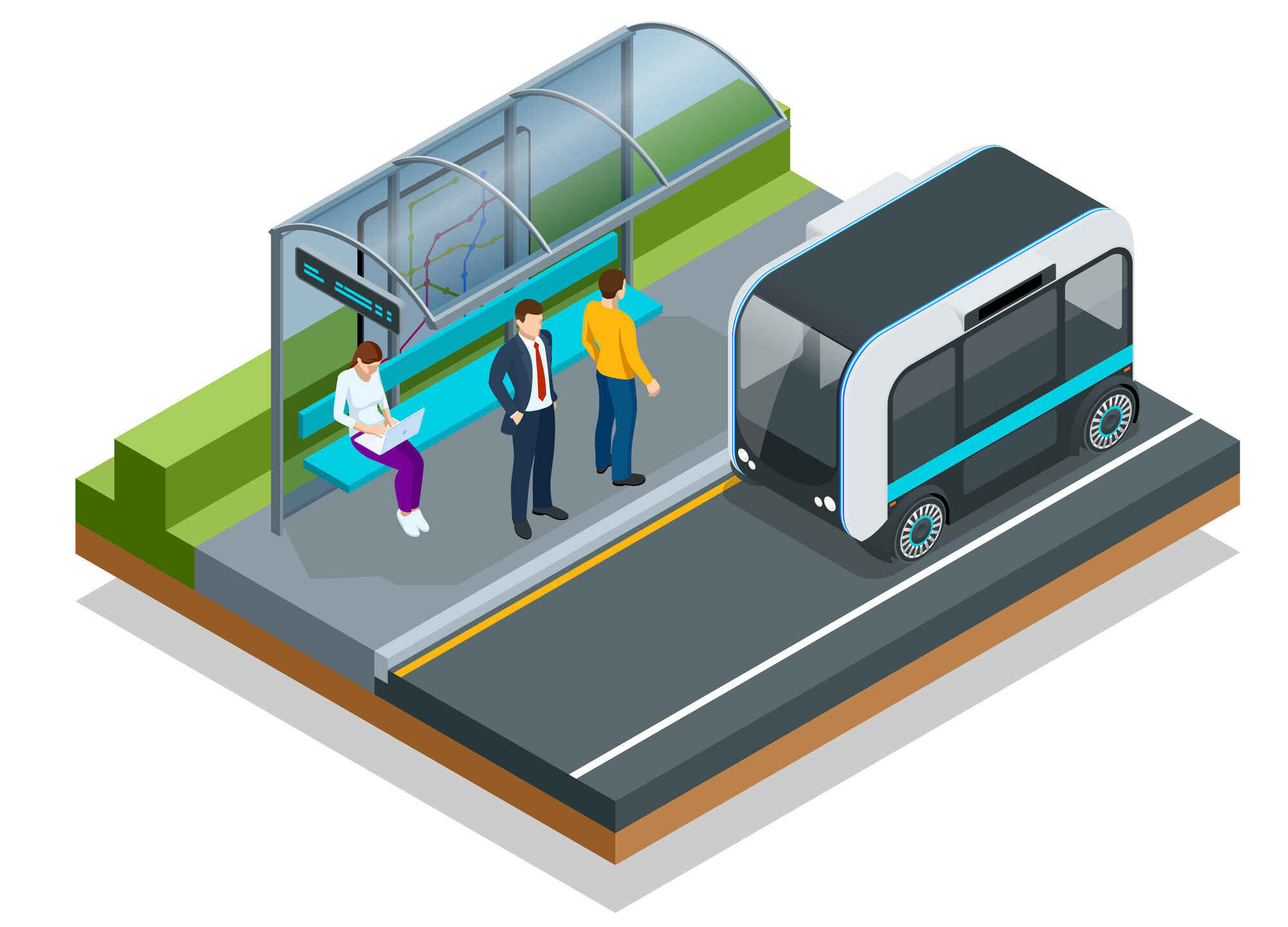 3D drawing of a driverless bus stop