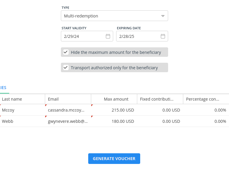 Form for voucher generation