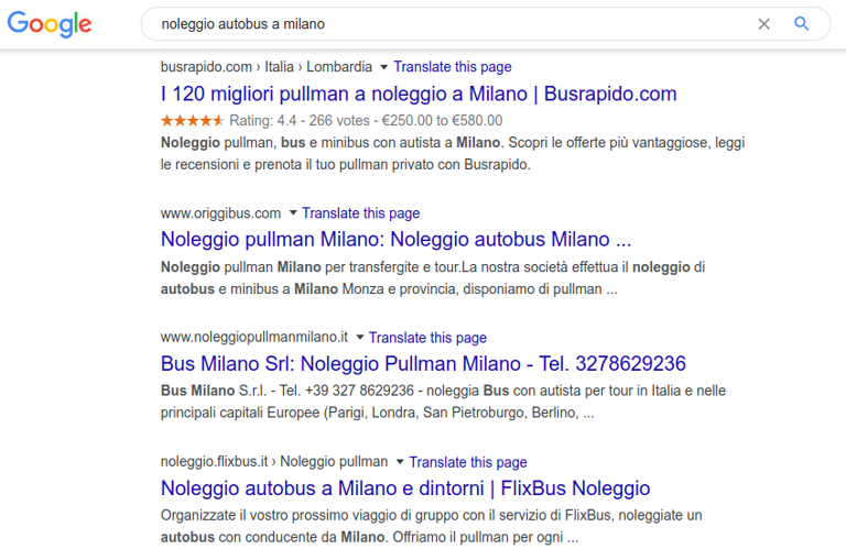 Risultati testuali Google